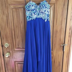 Strapless blue sequin prom dress